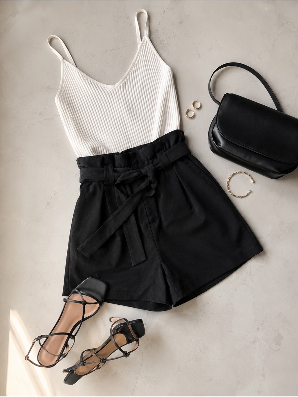 Ci Sono Black High-Waist Tie-Belt Women's Shorts - Size L (fits like M)